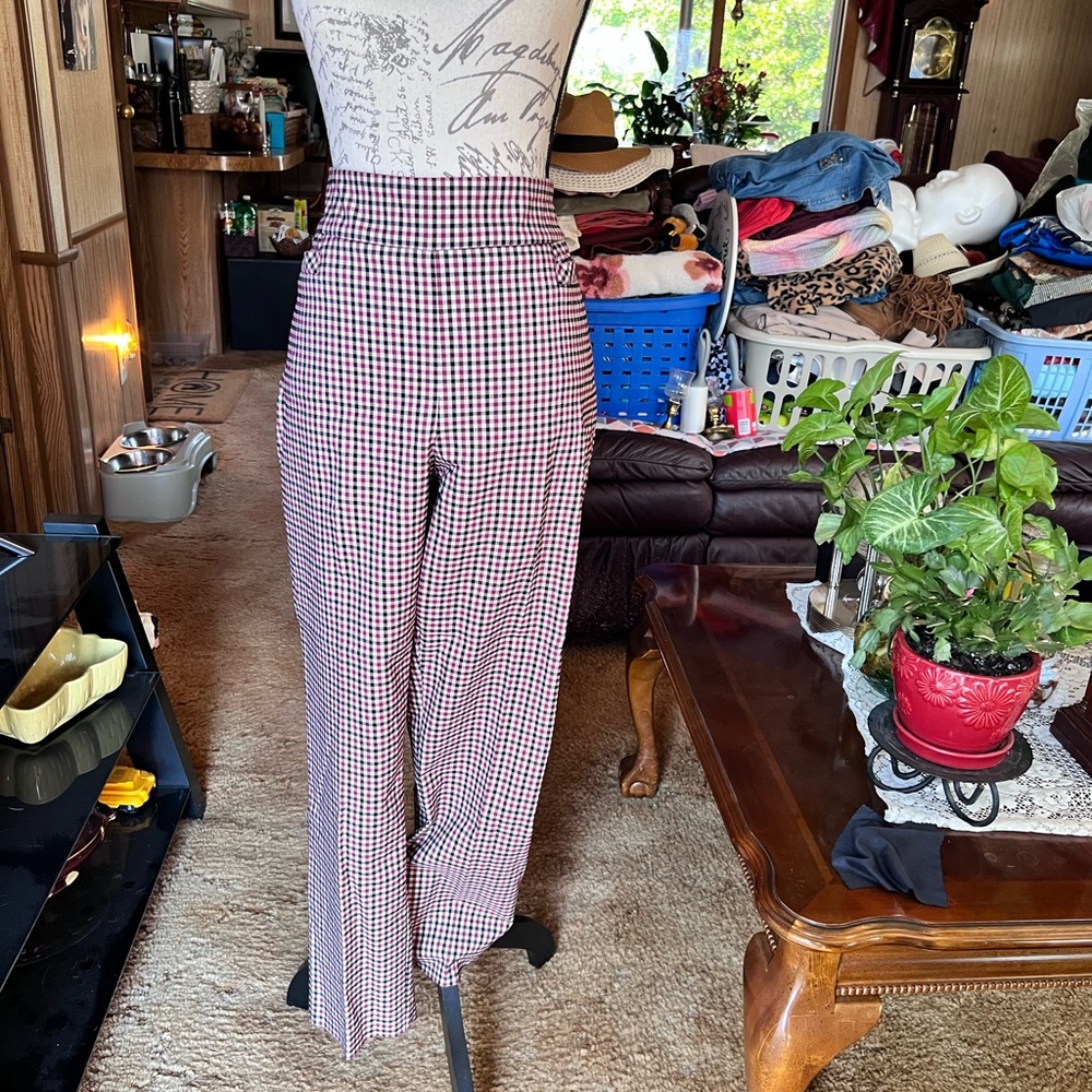 Kim Rogers Red and Black Checkered Straight Leg Pants
